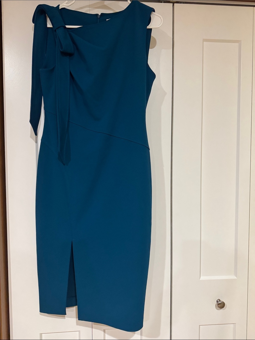 Calvin Klein Teal One-Shoulder Sheath Dress with Side Tie